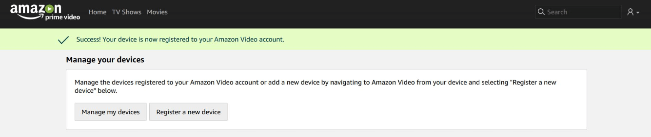 Amazon mytv registeration successful