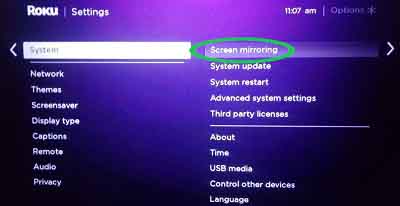 enable roku screen mirroring