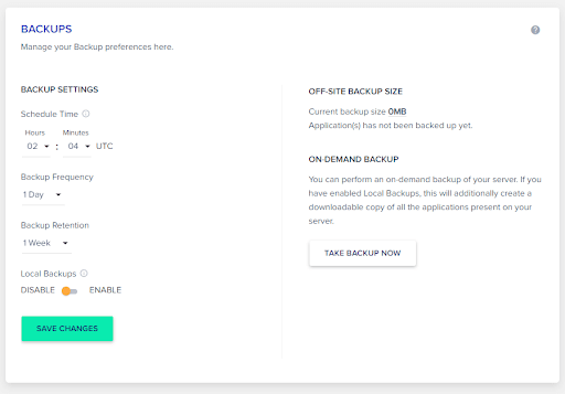 Cloudways Backup Option