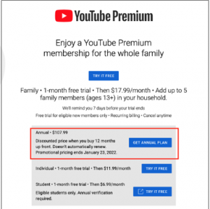 YouTube Premium Plans