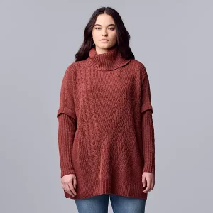 Women's Simply Vera Vera Wang Traveling Cable-Knit Poncho Sweater